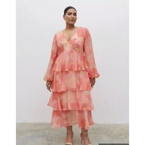 NWT Pretty Lavish Pink Ballon Sleeve Maxi Dress Sz 18